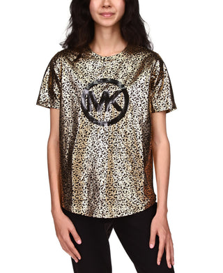 Michael Kors Women's Scatter Foil Logo T-Shirt Black Size Petite Small