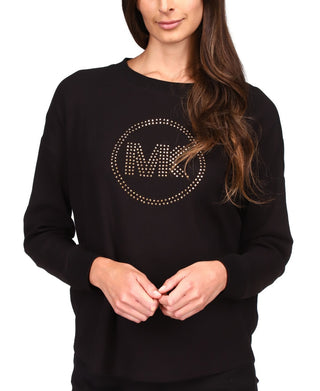 Michael Kors Women's Rhinestone Long Sleeve Top Black Size Petite Large