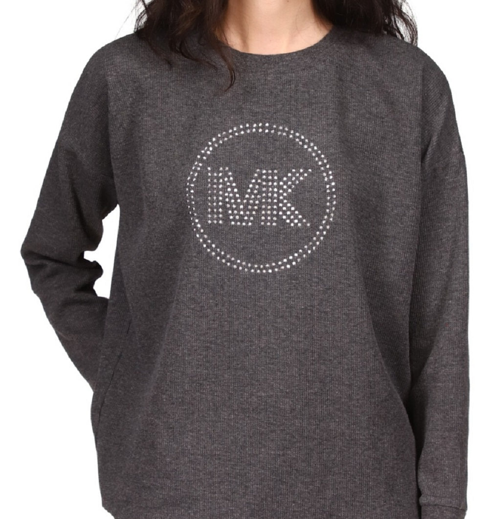 Michael Kors Women's Rhinestone Long Sleeve Top Gray Size Petite Medium