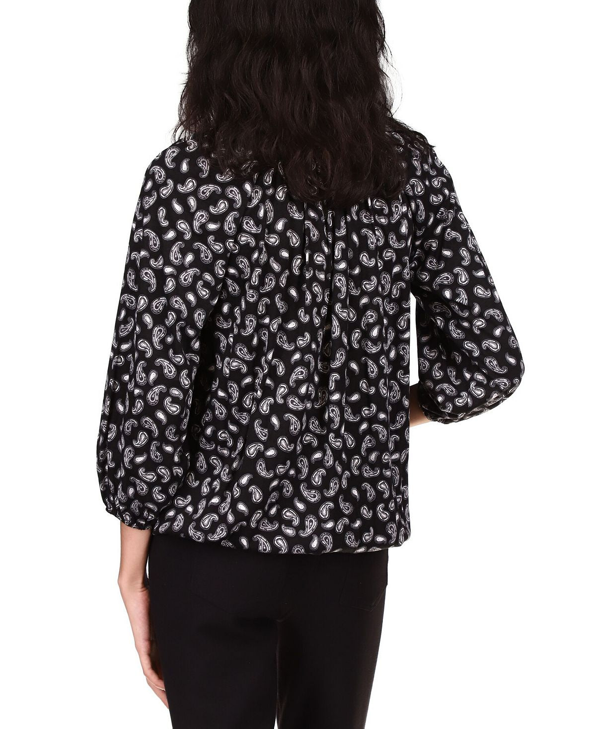 Michael Kors Women's Paisley Print Peasant Top Gray Size Petite X-Large