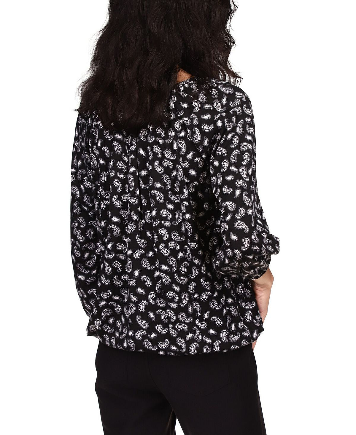 Michael Kors Women's Paisley Print Peasant Top Gray Size Petite X-Large