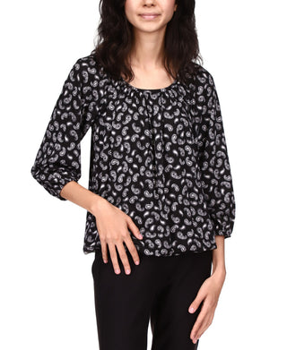 Michael Kors Women's Paisley Print Peasant Top Gray Size Petite X-Large