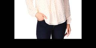 Michael Kors Women's Foil Print Pleated Blouse White Size Medium