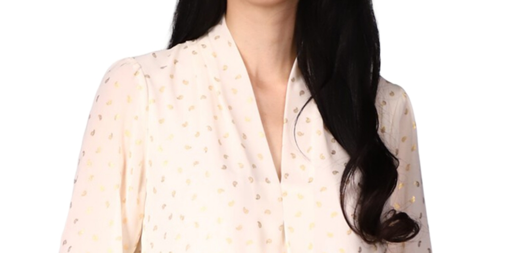 Michael Kors Women's Foil Print Pleated Blouse White Size Medium