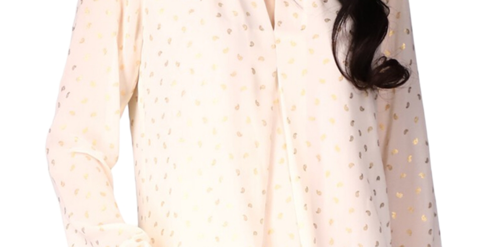 Michael Kors Women's Foil Print Pleated Blouse White Size Medium