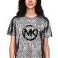 Michael Kors Women's Organic Cotton Metallic Logo Print T-Shirt Black Size Large