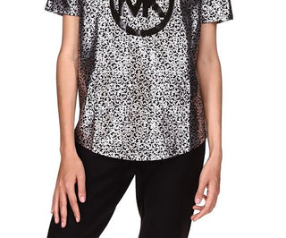 Michael Kors Women's Organic Cotton Metallic Logo Print T-Shirt Black Size Large