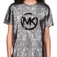 Michael Kors Women's Organic Cotton Metallic Logo Print T-Shirt Gray Size Large
