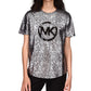 Michael Kors Women's Organic Cotton Metallic Logo Print T-Shirt Gray Size Large