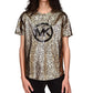 Michael Michael Kors Women's Organic Cotton Metallic Logo-Print T-Shirt Black/Gold Size XL