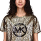 Michael Michael Kors Women's Organic Cotton Metallic Logo-Print T-Shirt Black/Gold Size XL