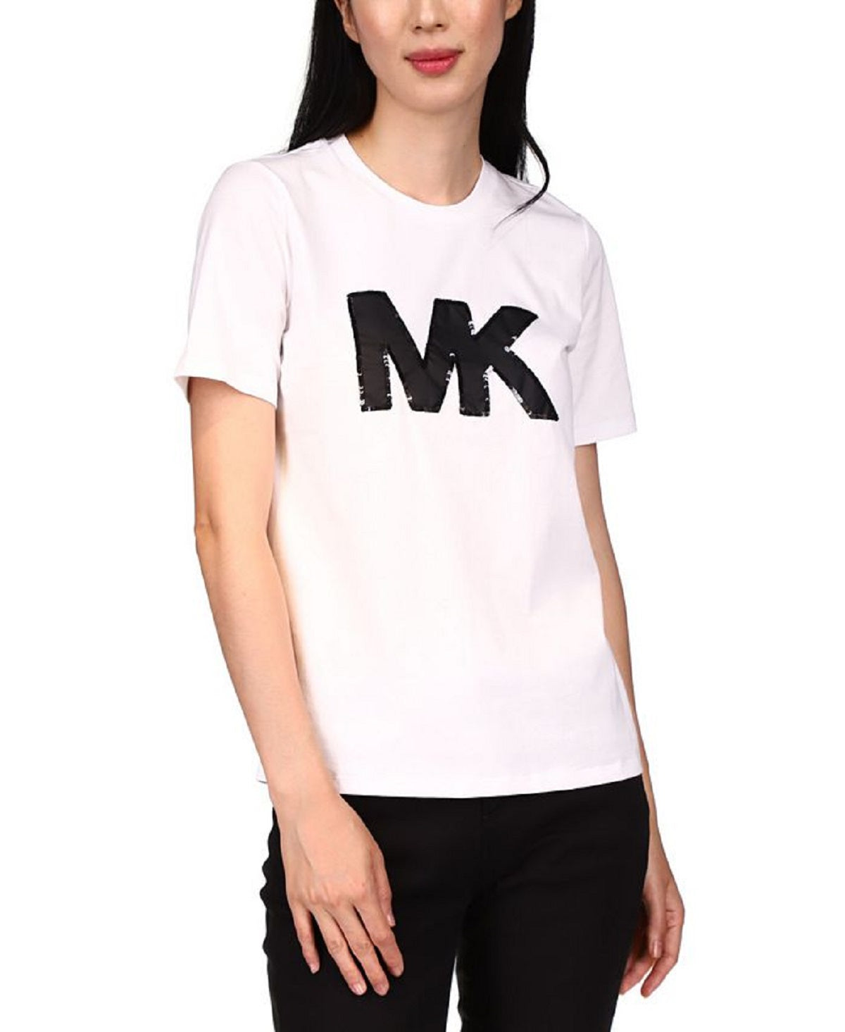 Michael Kors Women's Organic Cotton Sequined Logo T-Shirt White Size Small