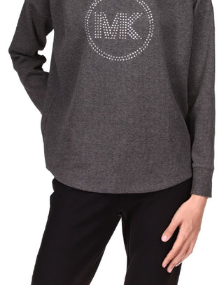 Michael Kors Women's Rhinestone Logo Waffle Knit Top Gray Size X-Small