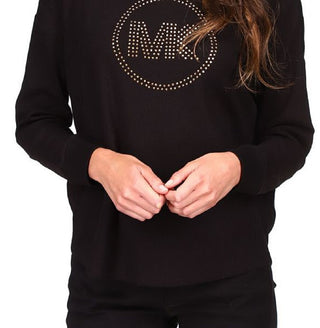 Michael Kors Women's Rhinestone Logo Waffle Knit Top Black Size Small