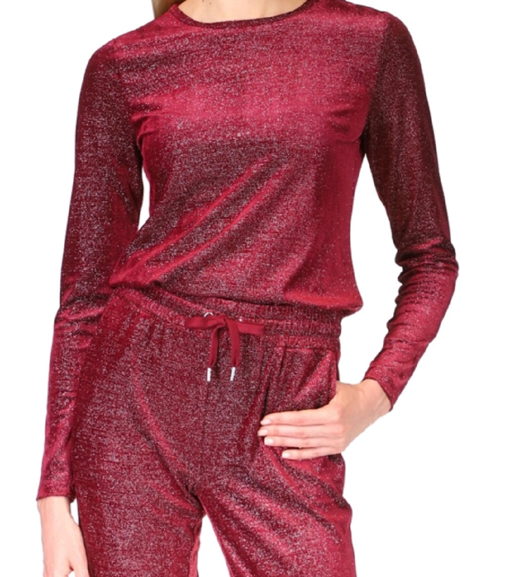 Michael Kors Women's Velvet Shimmery Long Sleeve Top Red Size X-Large