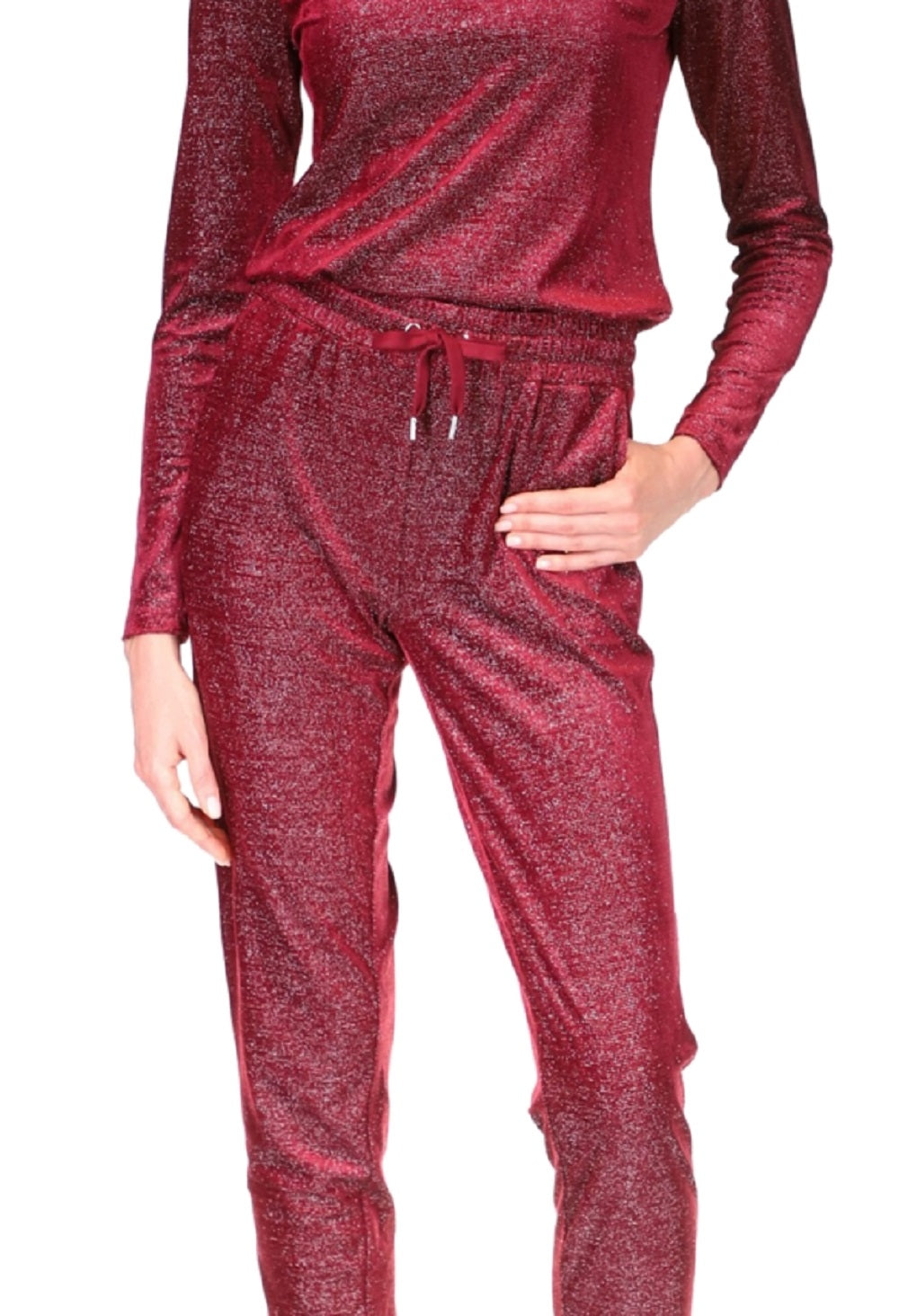 Michael Kors Women's Velvet Shimmery Long Sleeve Top Red Size X-Large