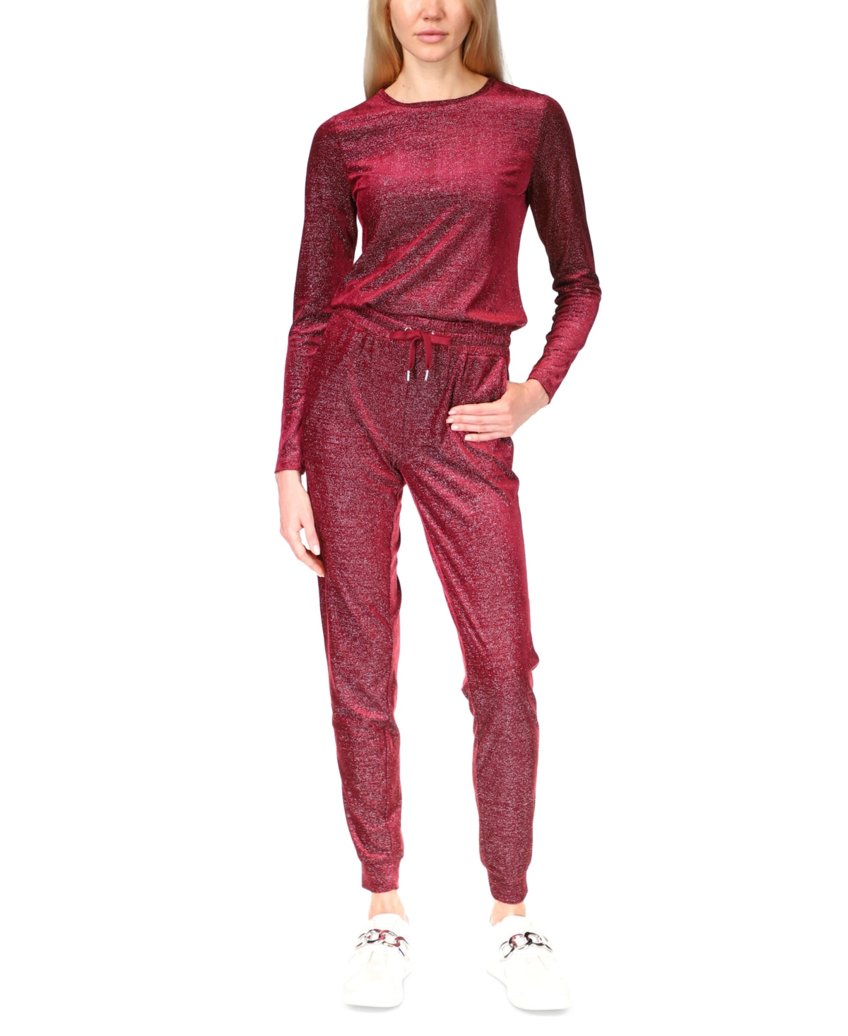 Michael Kors Women's Velvet Shimmery Long Sleeve Top Red Size X-Large