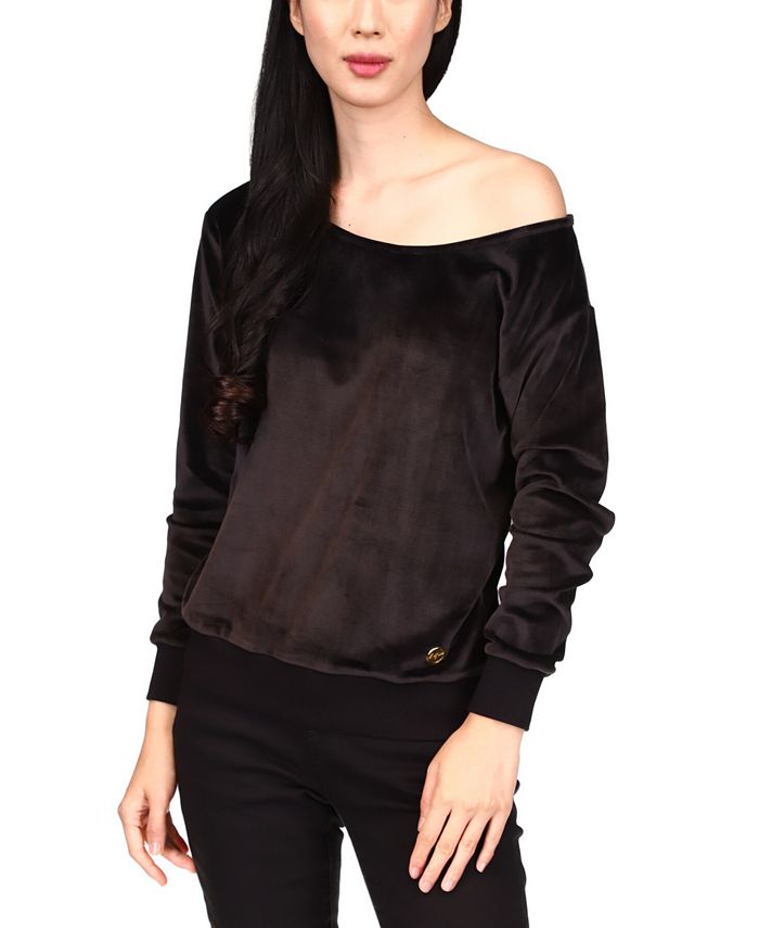 Michael Kors Women's Velour Off The Shoulder Top Black