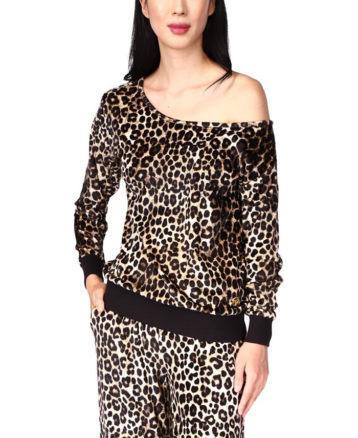 Michael Kors Women's Cheetah Off The Shoulder Top Black