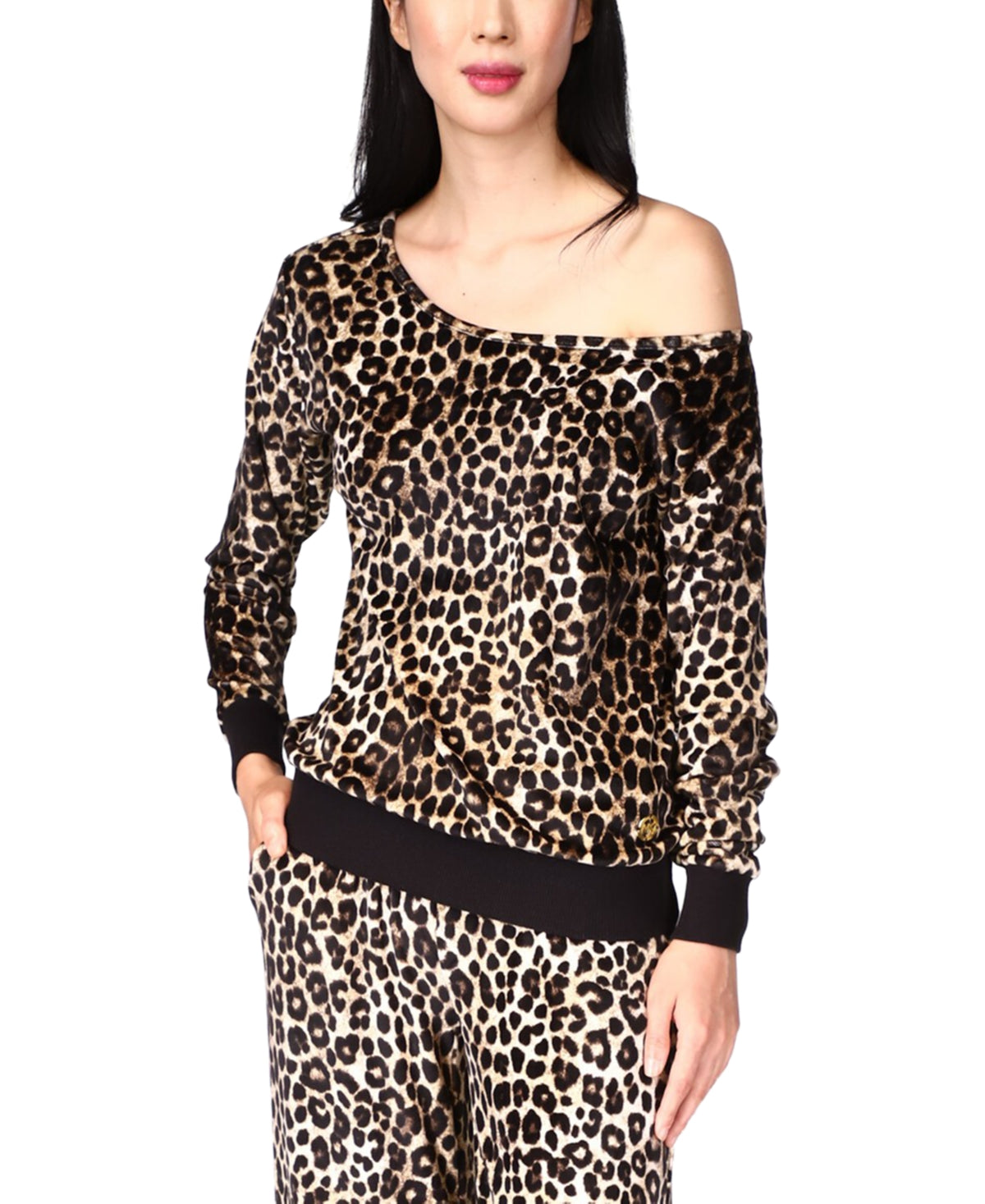 Michael Kors Women's Cheetah Off The Shoulder Top Black