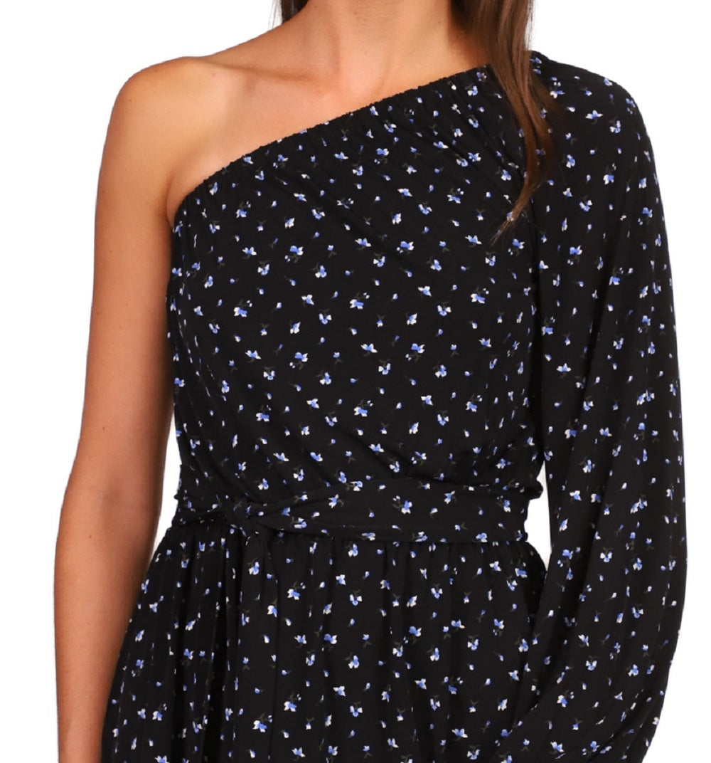 Michael Kors Women's One Shoulder Tie Waist Tunic Top Blue Size Small