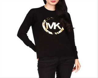 Michael Kors Women's Cotton Metallic Logo Top Black Size Small