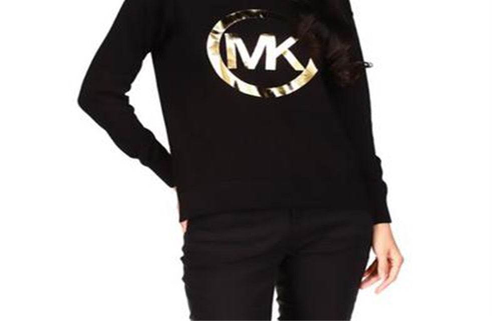 Michael Kors Women's Cotton Metallic Logo Top Black Size Small