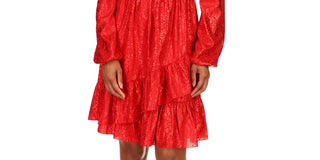 Michael Kors Women's Printed Cold Shoulder Dress Red Size X-Large