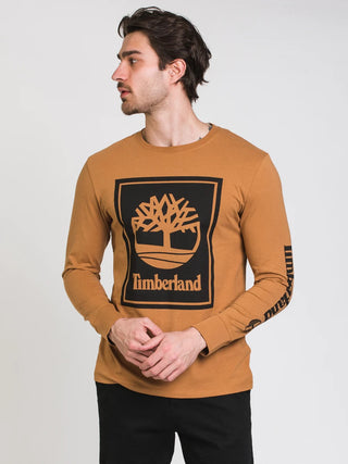 Timberland Men's Long Sleeve Stack Logo Tee Brown Size Small