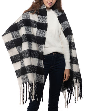 INC International Concepts Women's Buffalo Check Blanket Scarf Black Size Regular