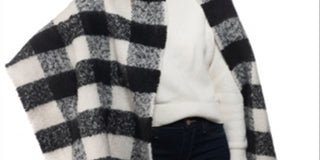 INC International Concepts Women's Buffalo Check Blanket Scarf Black Size Regular
