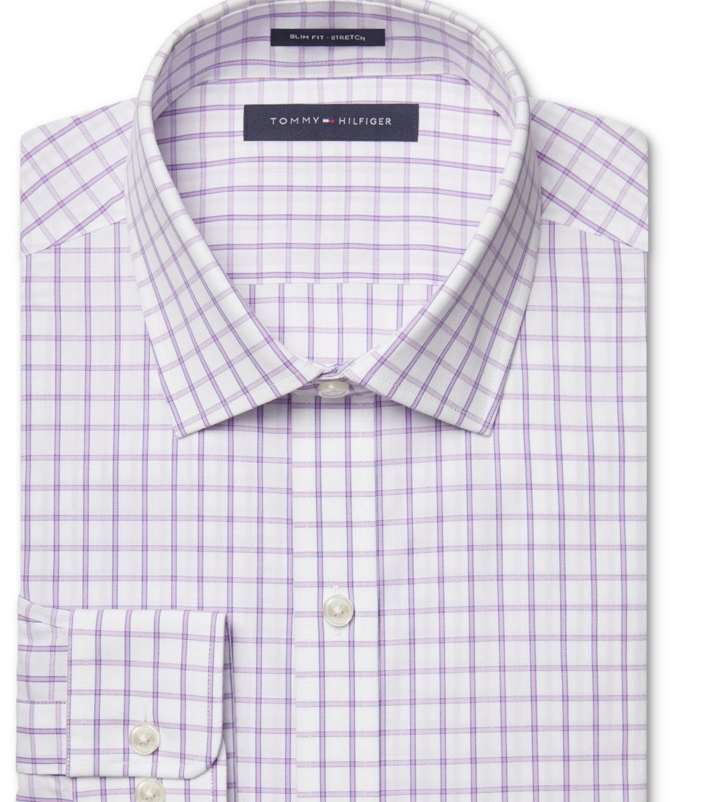 Tommy Hilfiger Men's Slim Fit Performance Stretch Dress Shirt Pink Size 15.5X32X33