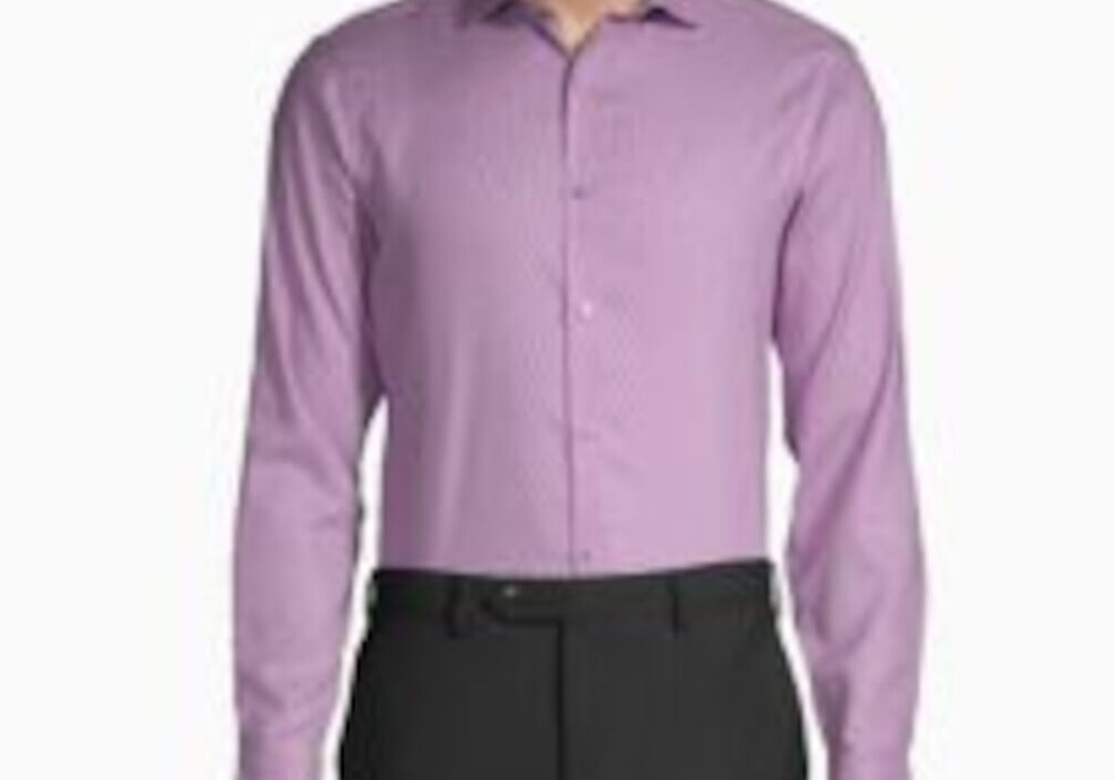 Calvin Klein Mens Slim-Fit Solid Dress Shirt Berry Red Size 17.5 36-37