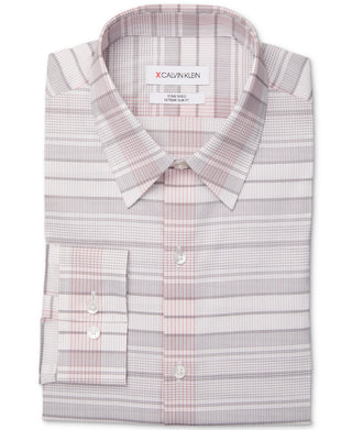 Calvin Klein Men's Stain Shield Extreme Slim Fit Wrinkle Free Stretch Dress Shirt Red Size 15X32X33