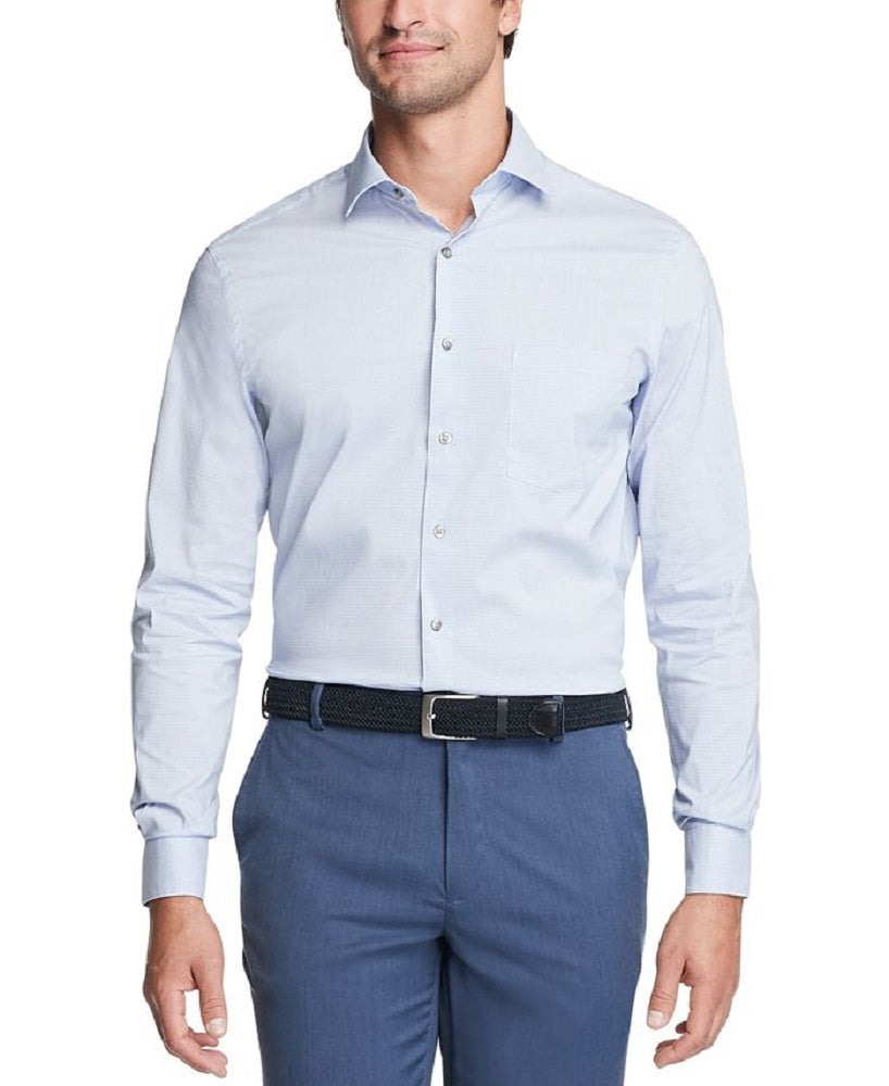 Van Heusen Men's Classic Regular Fit Stain Shield Performance Stretch Check Dress Shirt Blue Size 37X38