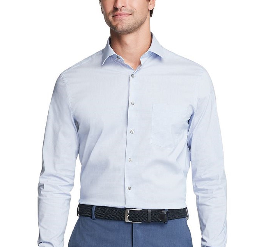 Van Heusen Men's Classic Regular Fit Stain Shield Performance Stretch Check Dress Shirt Blue Size 37X38