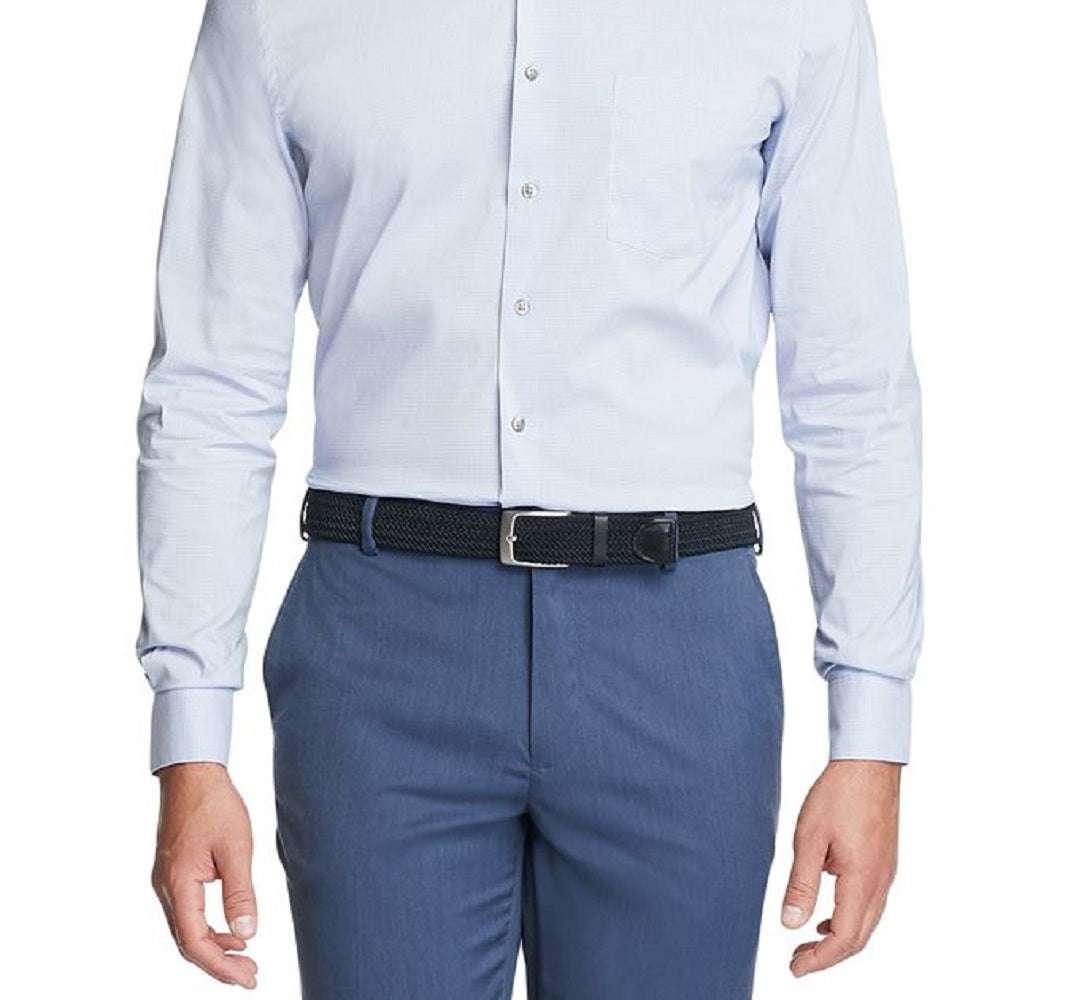 Van Heusen Men's Classic Regular Fit Stain Shield Performance Stretch Check Dress Shirt Blue Size 37X38