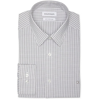 Calvin Klein Men's Logo Slim Fit Stretch Collar Dress Shirt Gray Size 16X34X35