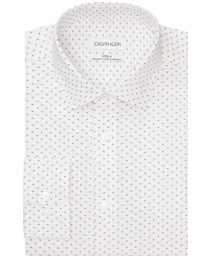 Calvin Klein Men's Regular Fit Allover Print Performance Stretch Dress Shirt White/Pink Size 15X34X35