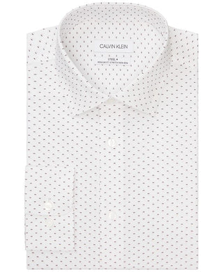 Calvin Klein Men's Regular Fit Allover Print Performance Stretch Dress Shirt White/Pink Size 15X34X35