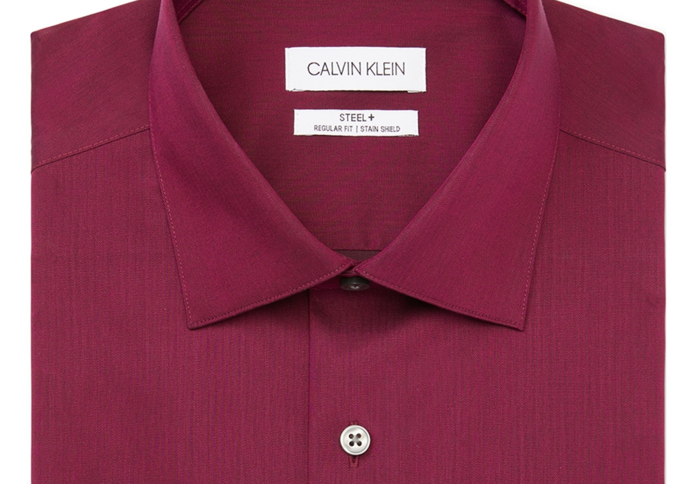 Calvin Klein Men's Steel Regular Fit Stain Shield Performance Dress Shirt Red Size 15X32-33