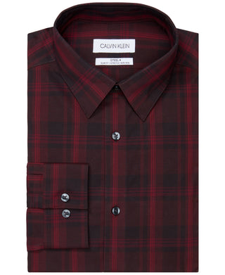 Calvin Klein Men's Slim-Fit Non-Iron Stretch Performance Dress Shirt Red Size 15X32-33