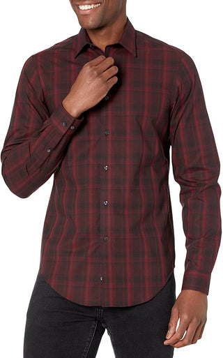 Calvin Klein Men's Slim-Fit Non-Iron Stretch Performance Dress Shirt Red Size 17 32-33