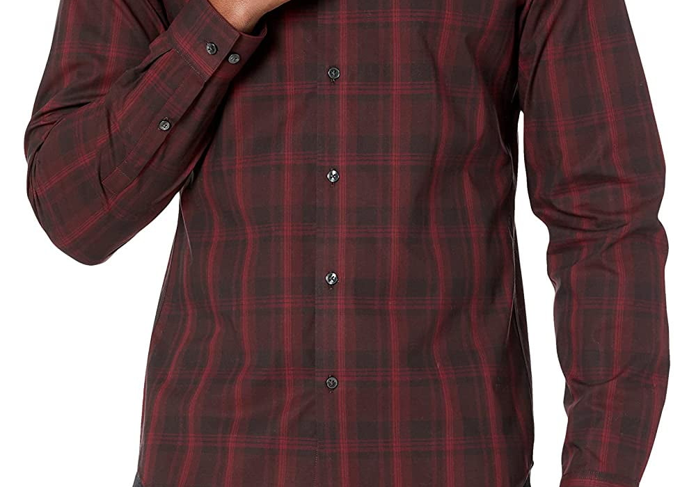 Calvin Klein Men's Slim-Fit Non-Iron Stretch Performance Dress Shirt Red Size 17 32-33