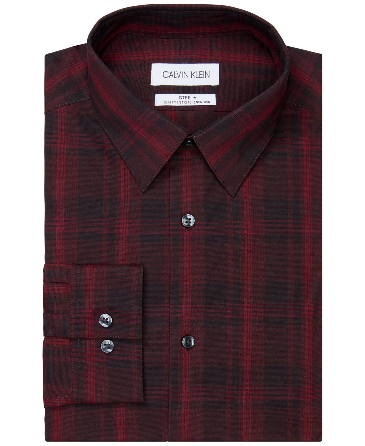 Calvin Klein Men's Slim-Fit Non-Iron Stretch Performance Dress Shirt Red Size 17 32-33