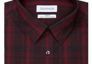 Calvin Klein Men's Slim-Fit Non-Iron Stretch Performance Dress Shirt Red Size 17 32-33