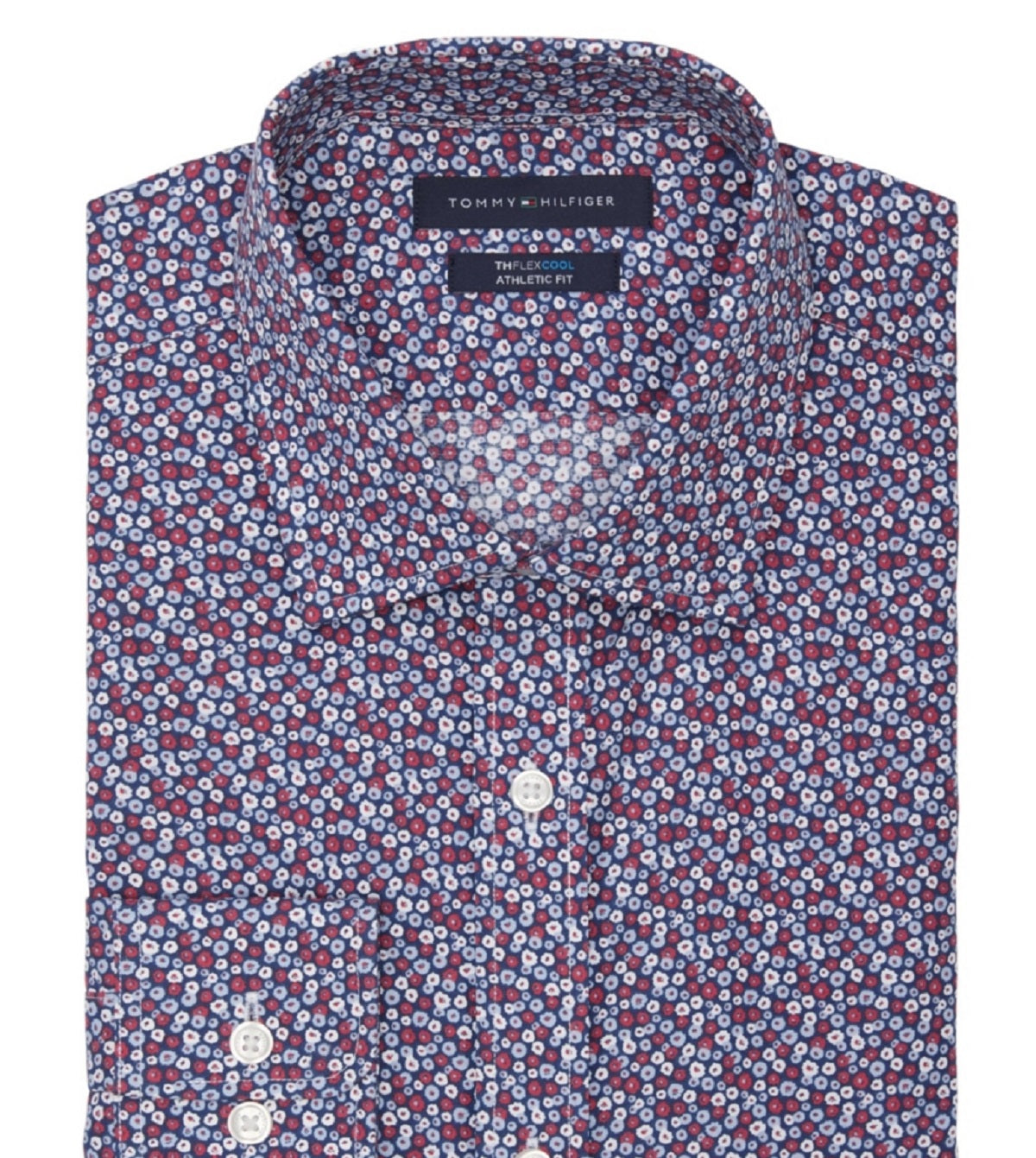 Tommy Hilfiger Men's Th Flex Cool Athletic Fit Dress Shirt Red Size 17.5X32X33