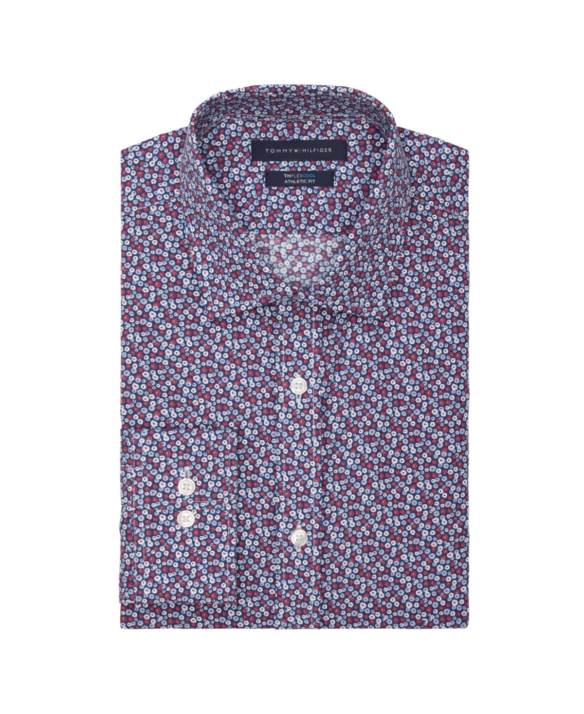 Tommy Hilfiger Men's Th Flex Cool Athletic Fit Dress Shirt Red Size 17.5X32X33