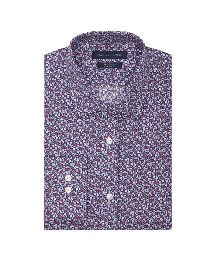 Tommy Hilfiger Men's Th Flex Cool Athletic Fit Dress Shirt Red Size 17X34X35