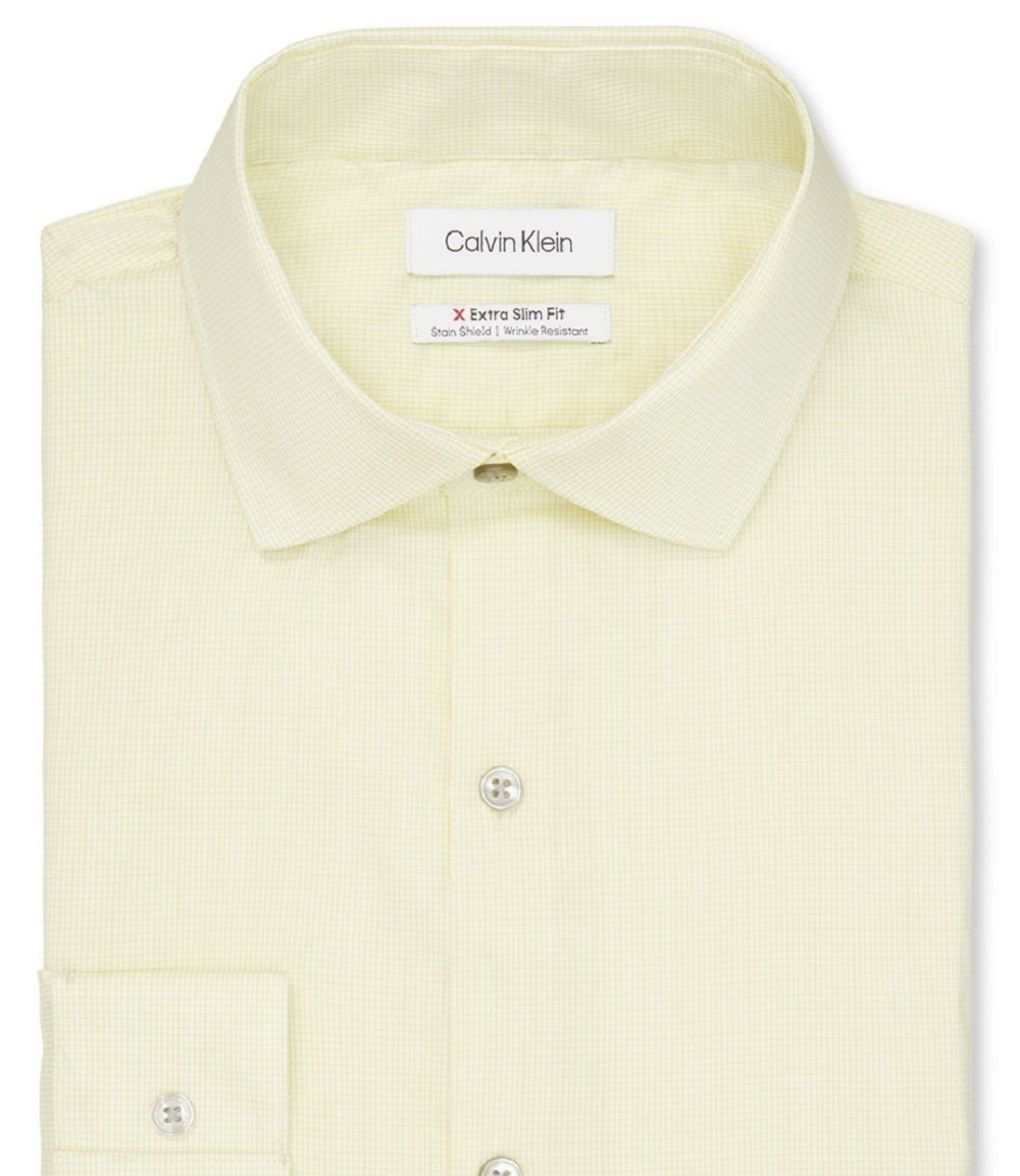 Calvin Klein Men's Extra Slim Fit Stretch Dress Shirt Yellow Size X-Large